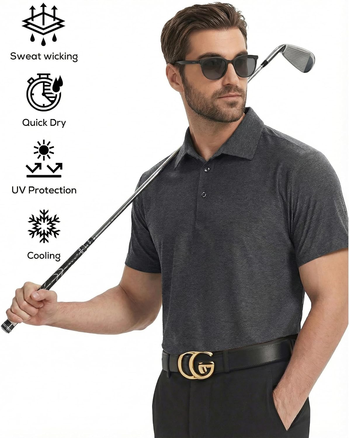 5 Pack Men's Polo Shirts Short Sleeve Golf T Shirt Performance Casual