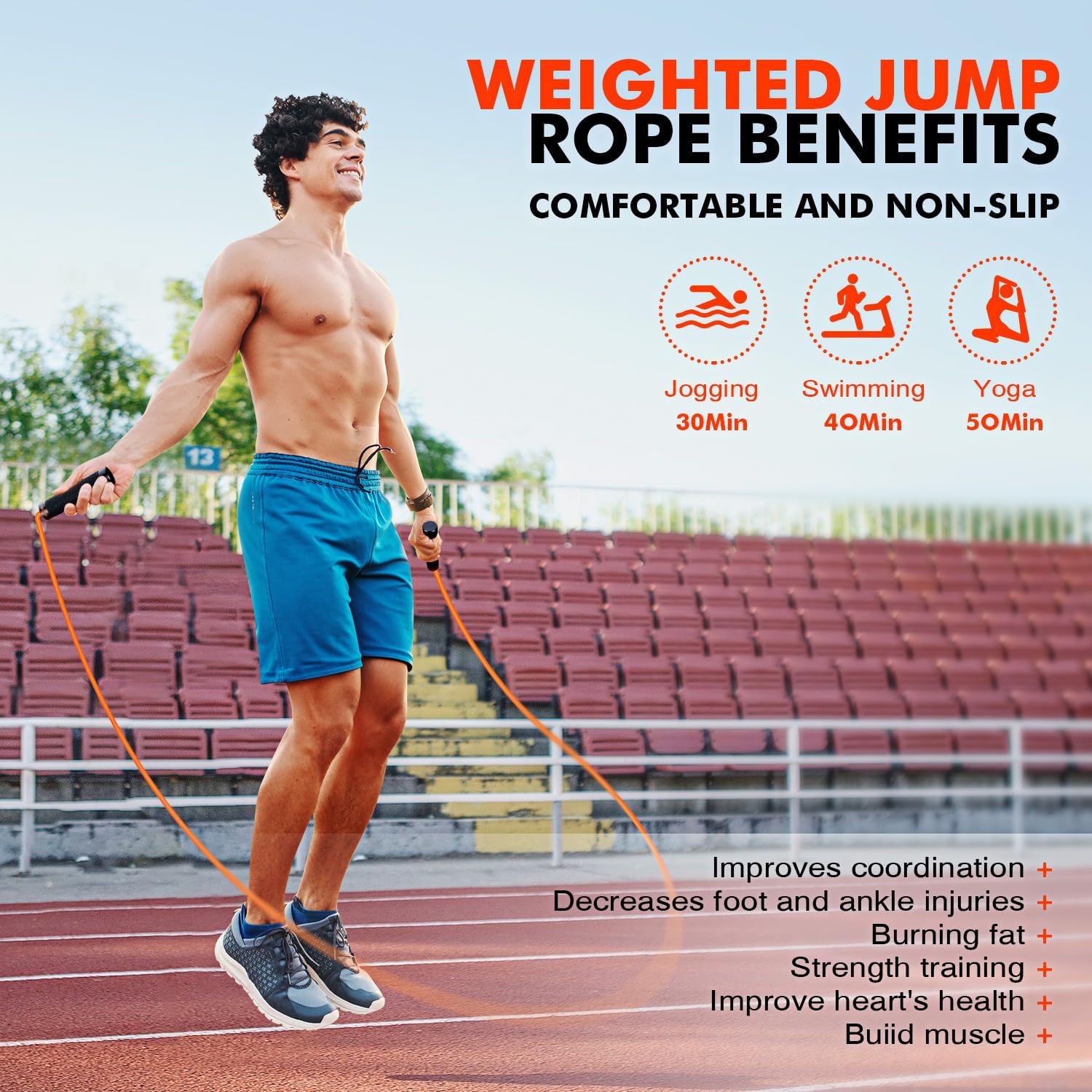 KUTIZE Jump Rope, Weighted Jump Rope for Men Women, Adjustable 1lb Heavy Skipping Ropes, Suitable for Boxing, Cardio, Home Fitness, Training Muscle, Home Gym Workout Equipment for Full Body Exercise