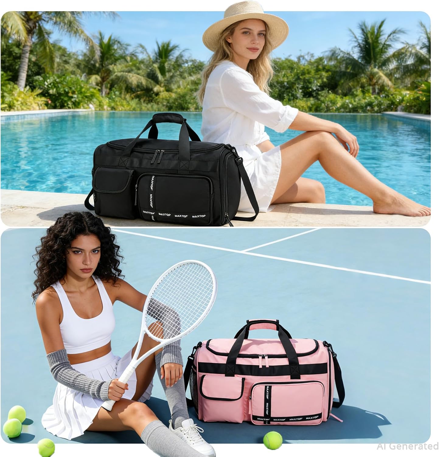 MAXTOP Large Gym Bag for Women Men Duffle Bag With Wet Dry Separation