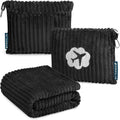 PAVILIA Travel Blanket Pillow, Soft Ribbed Fleece Airplane Blanket, Black