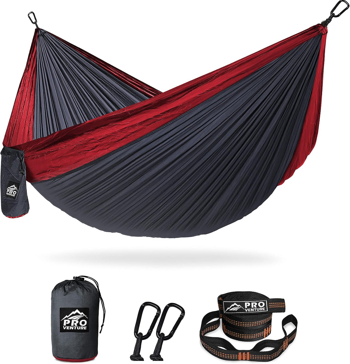 Pro Venture Camping Hammock 500 lb Capacity – Portable Double Hammock with Tree-Friendly Straps and Carabiners, Lightweight for Backpacking, Hiking, Travel, Beach, Backyard