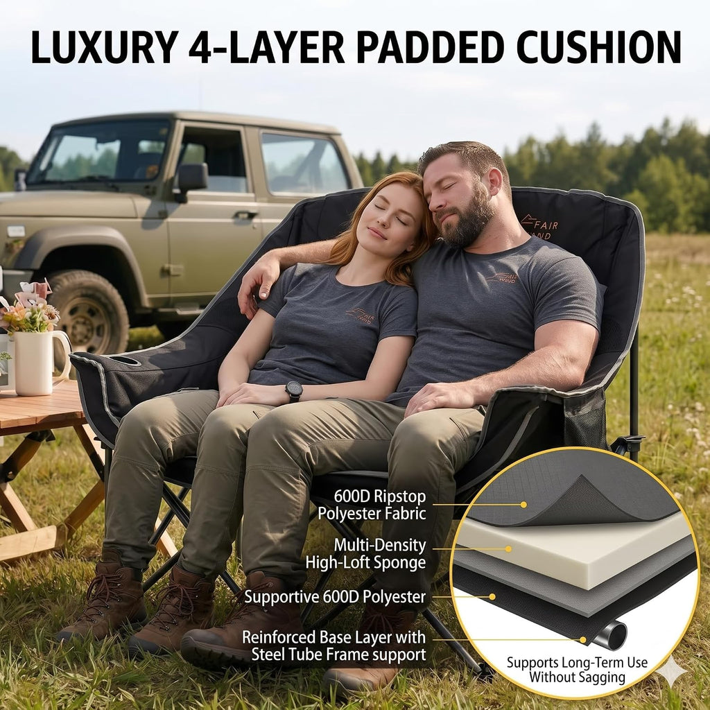 FAIR WIND Oversized Fully Padded Camping Double Chair Folding Loveseat