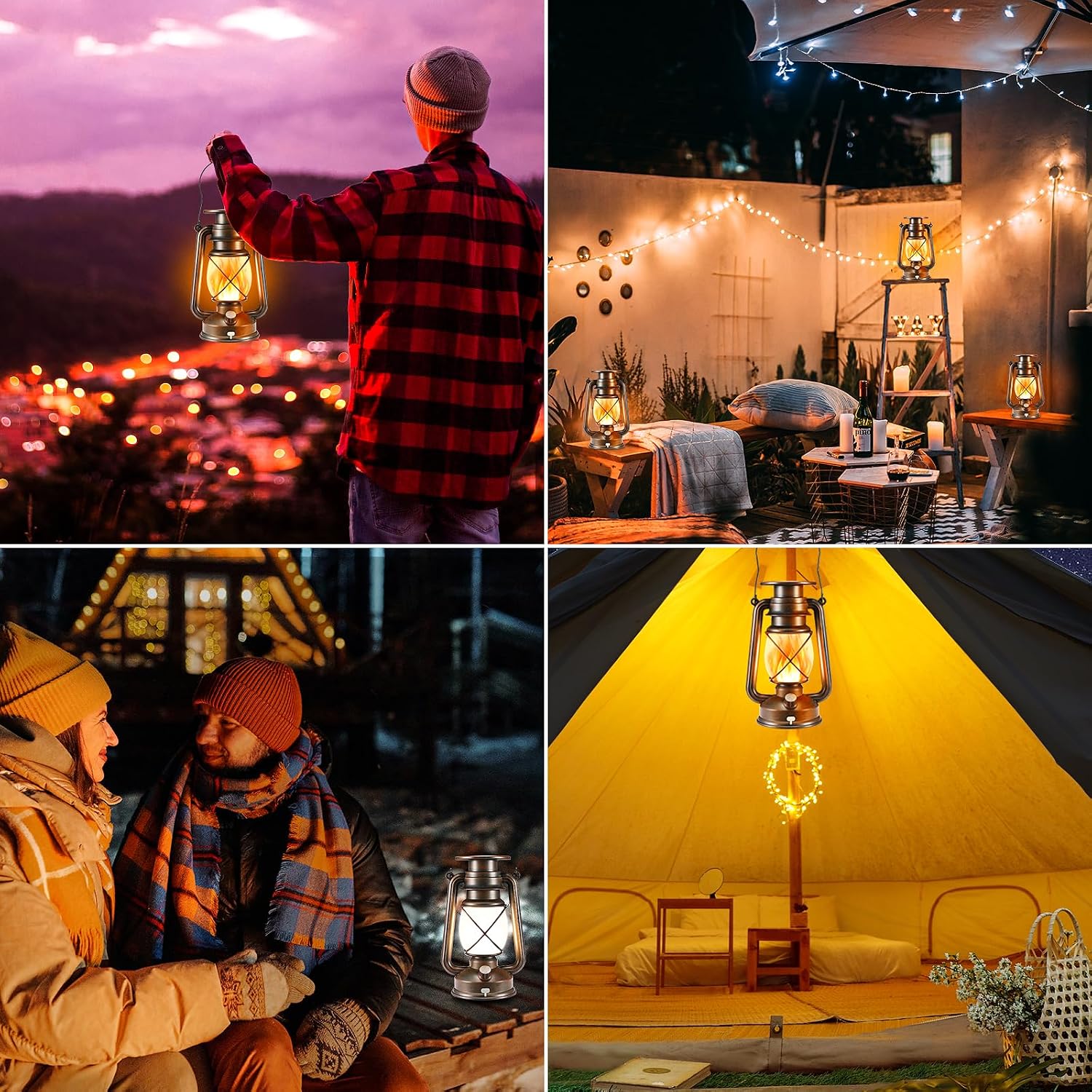 Solar Lantern Outdoor, Flickering Flame LED Vintage Lanterns 2Pack