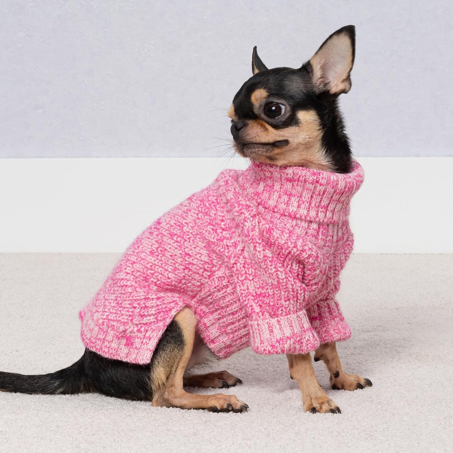 Fitwarm Knitted Turtleneck Dog Sweater, Cozy Dog Winter Clothes for Small Dogs Girl, Holiday Pet Outfit, Heather Pink, Medium
