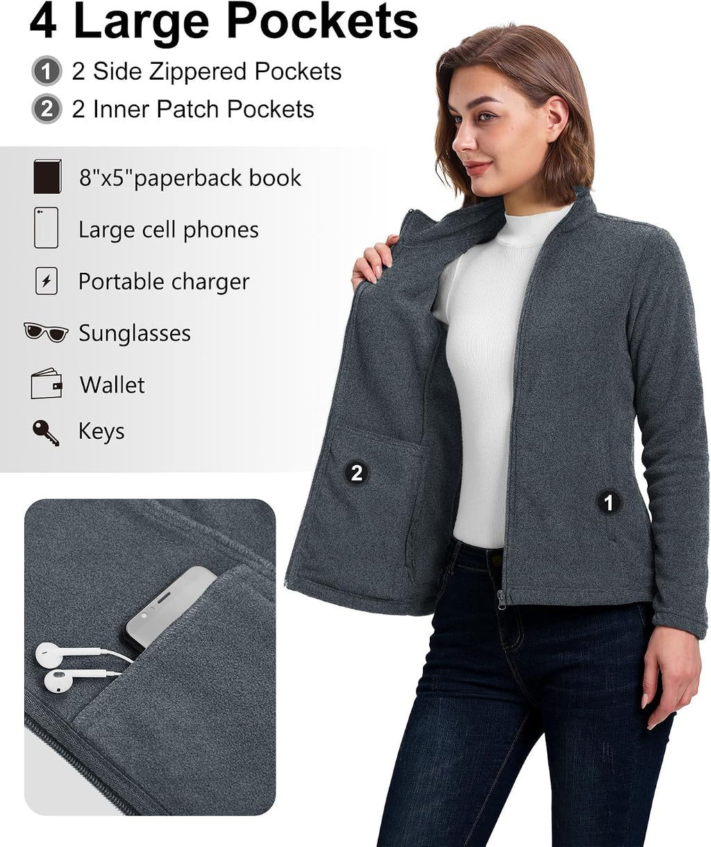 33,000ft Women's Polar Fleece Jacket Zip Up Lightweight Hiking Sweatshirt
