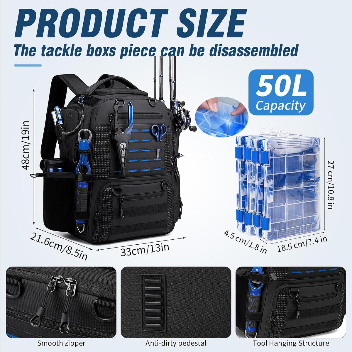 Fishing Tackle Backpack with 2 rod holders & 4 Tackle Boxes