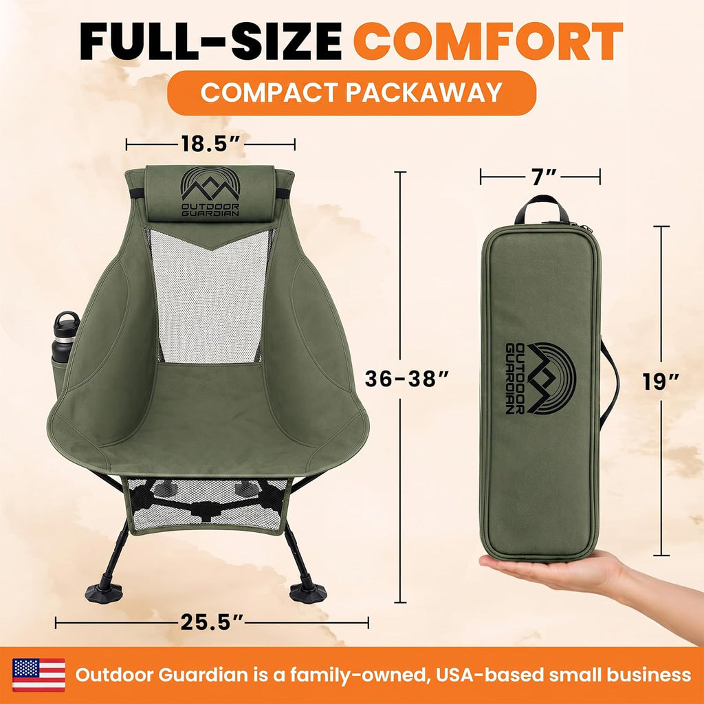Compact High Back Camp Chair - Adjustable Height & Recline