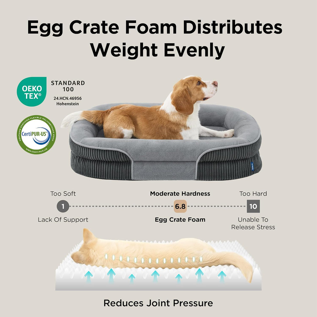 Bedsure 360°Oval Bolster Orthopedic Dog Beds Large Sized Dog,35" Grey