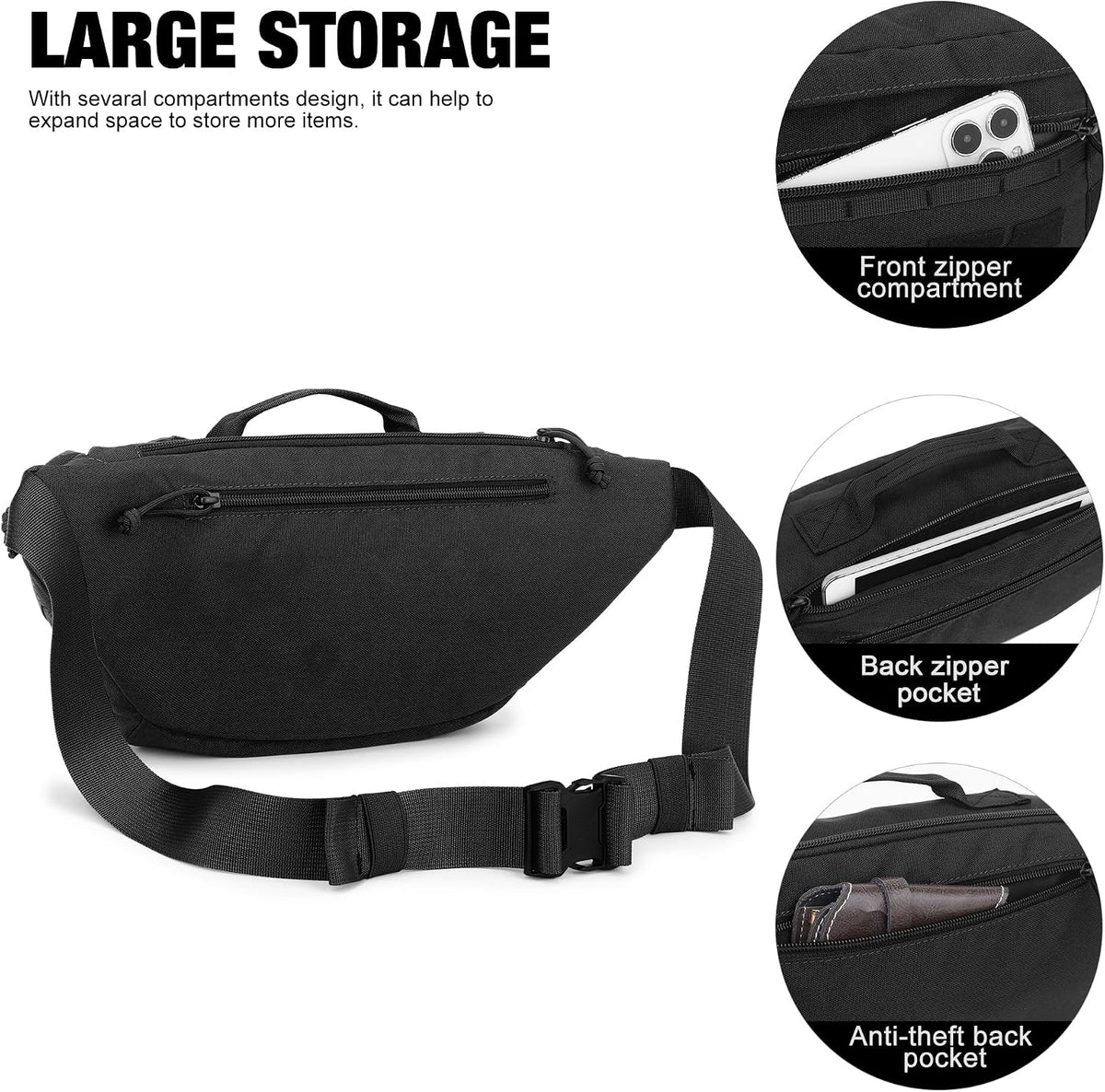 Mardingtop Tactical Fanny Pack for Men Military Crossbody Waist Belt Hip Bag for Outdoor Travel,Hiking,Running,Walking,Fishing,EDC