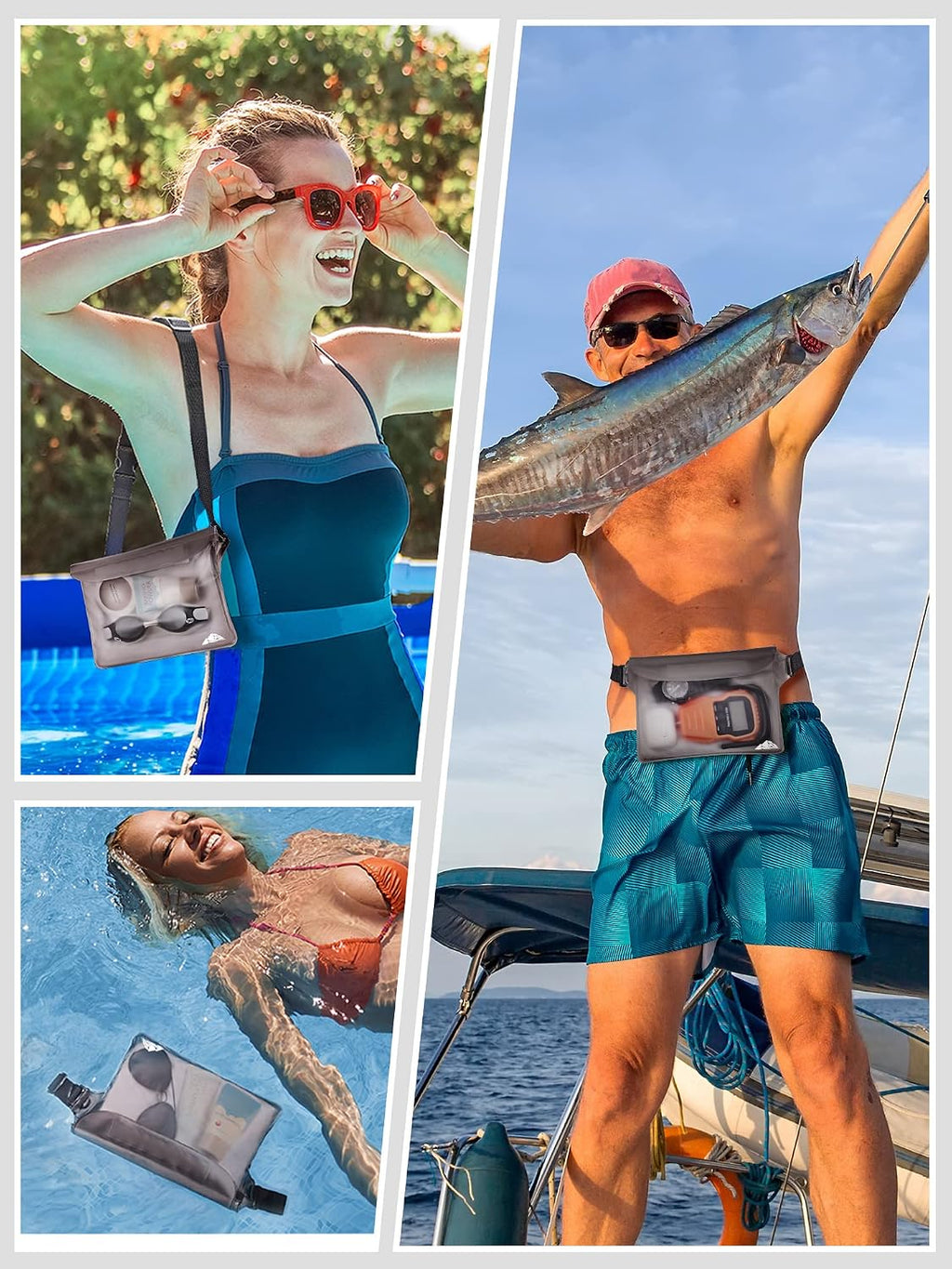 HEETA 2-Pack Waterproof Fanny Pack Pouch Dry Bag for Phone Passport Purse | Adjustable Waist Strap, for Swimming Kayaking Boating Paddle Board Accessories Camping Beach Vacation Cruise Ship Essentials
