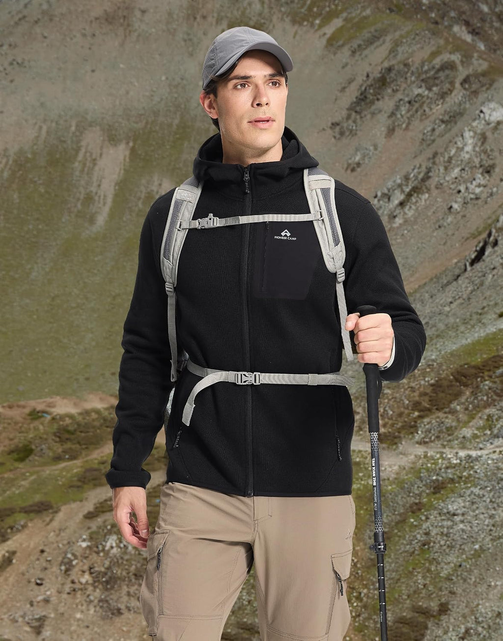 Pioneer Camp Men's Hooded Sweater Fleece Jacket Full Zip Hiking Mid Layer