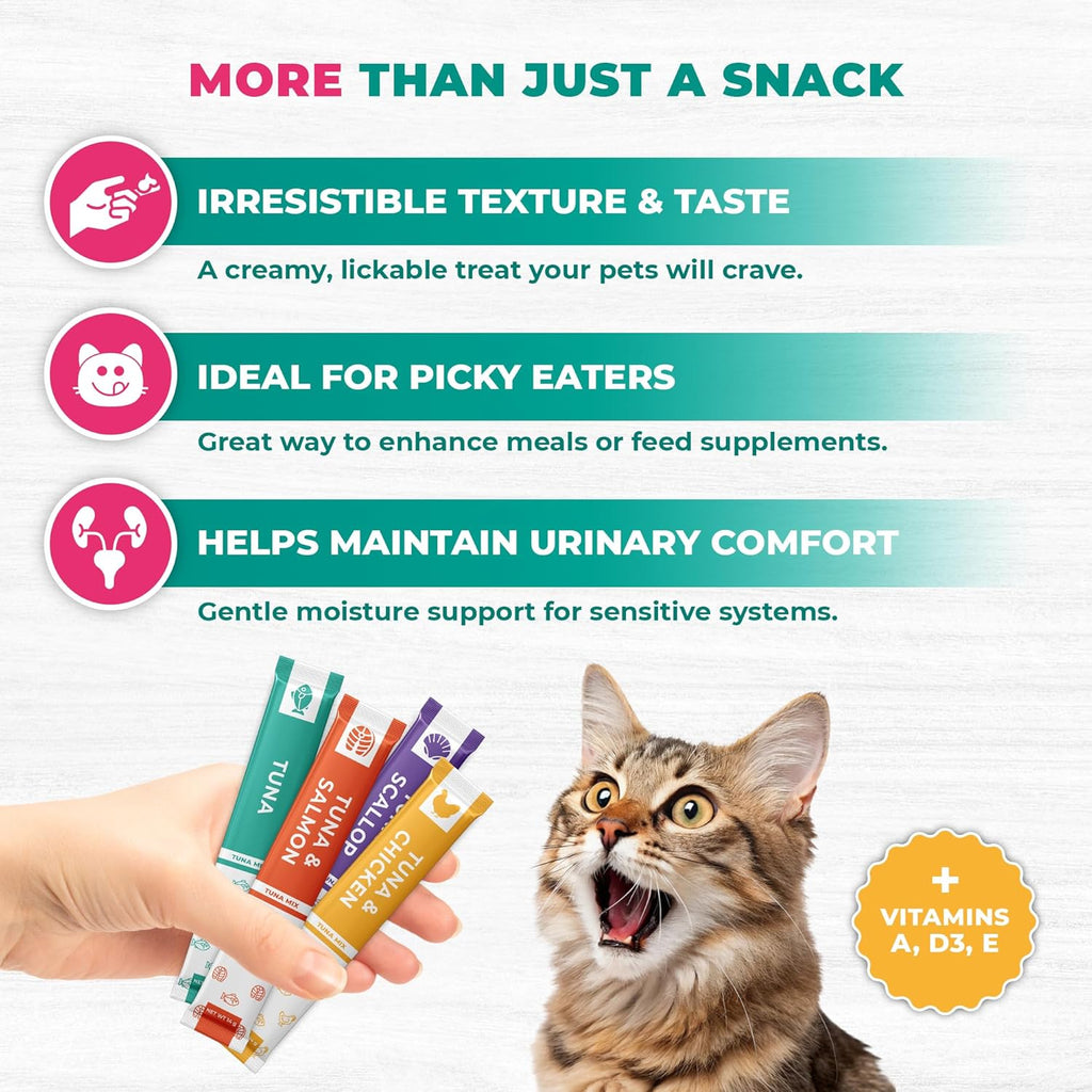 Beloved Pets Creamy Lickable Cat Treats & Wet Food Squeeze Tubes – Liquid Kitten Snacks, Urinary Tract Care, Multivitamin Treats for Cats, & Small Dogs, Lick Up 40 Sticks Tuna Mix