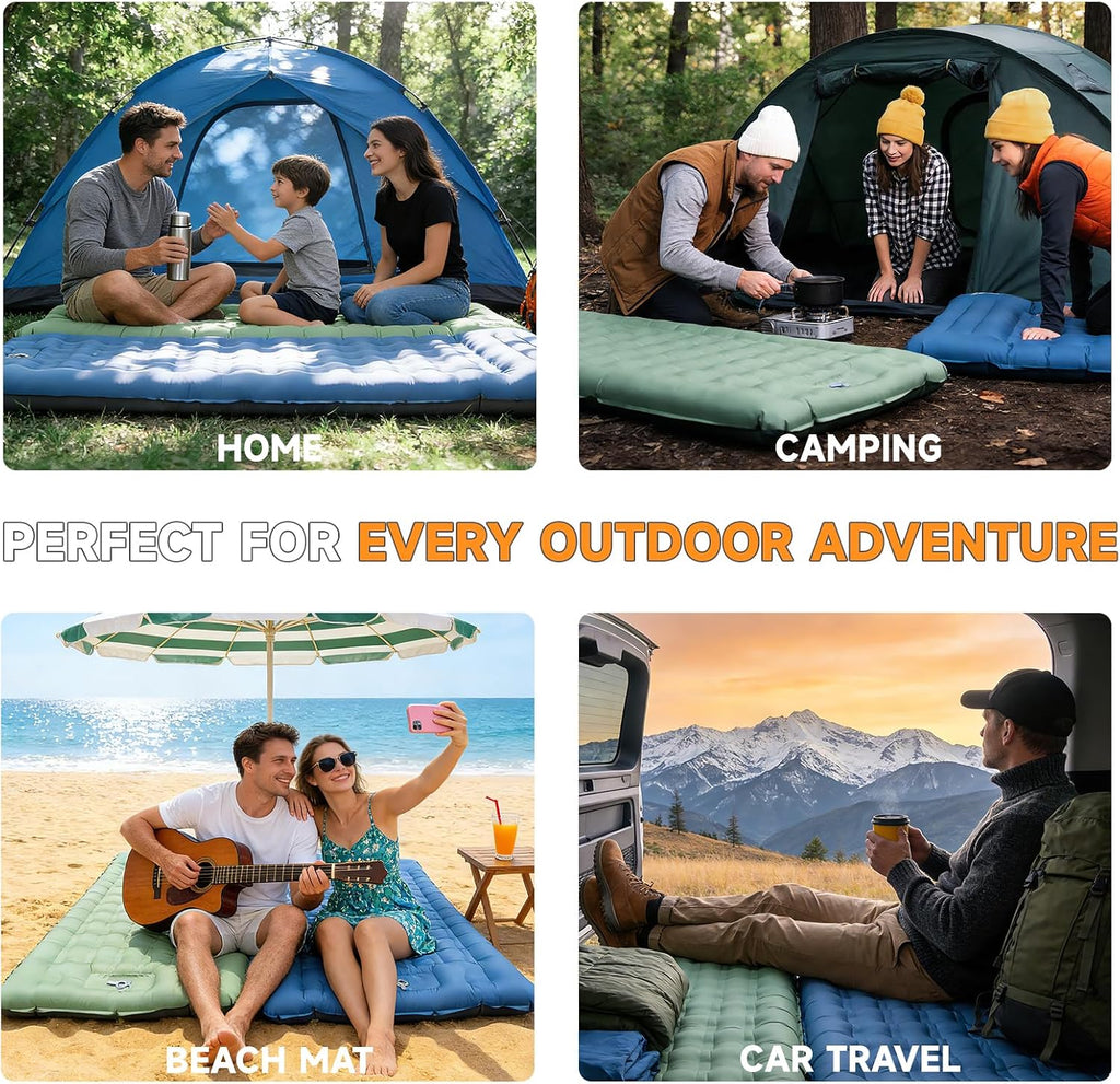 Camping Sleeping Pad, 32.7" Extra Wide, Built-in Foot Pump & Pillow