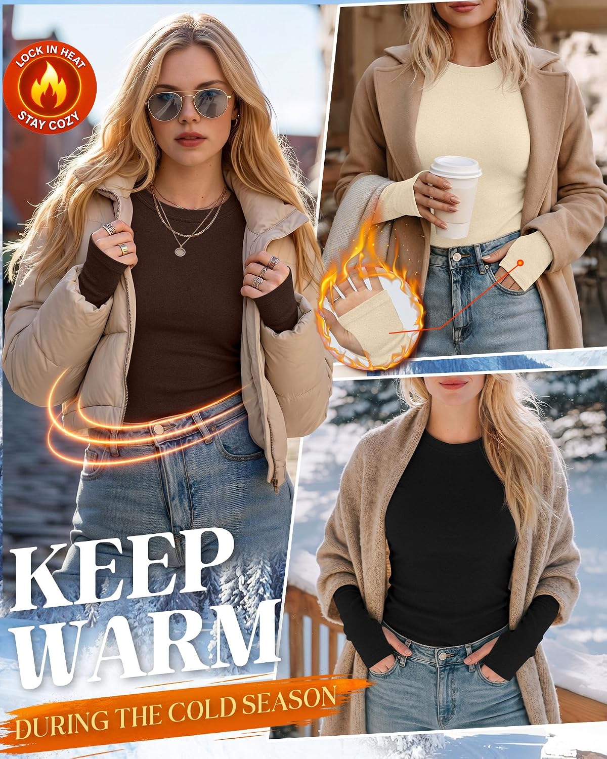 Neer 4 Pack Women's Thermal Fleece Lined Shirts Warm Base Layer