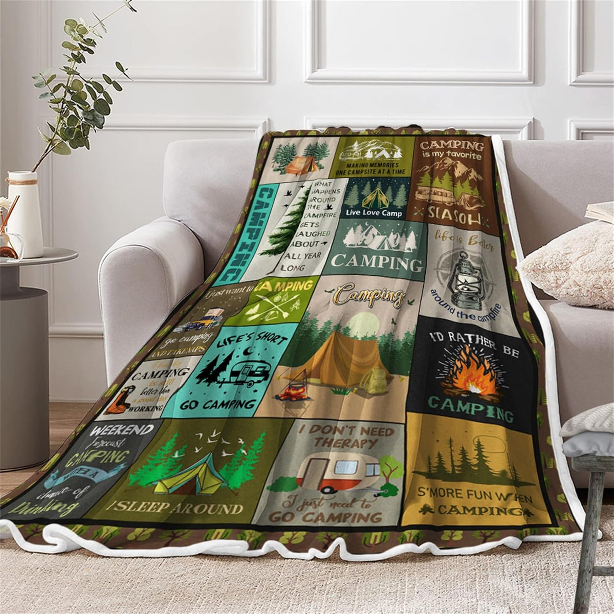 Outdoor Throw Blanket,Camping Blanket for Women Men Kids Adults, RV Blankets Gift for Camping Lovers, Super Cozy Blankets Fuzzy Plush Lightweight Throw Blankets for Sofa, Bed, Couch or Bed