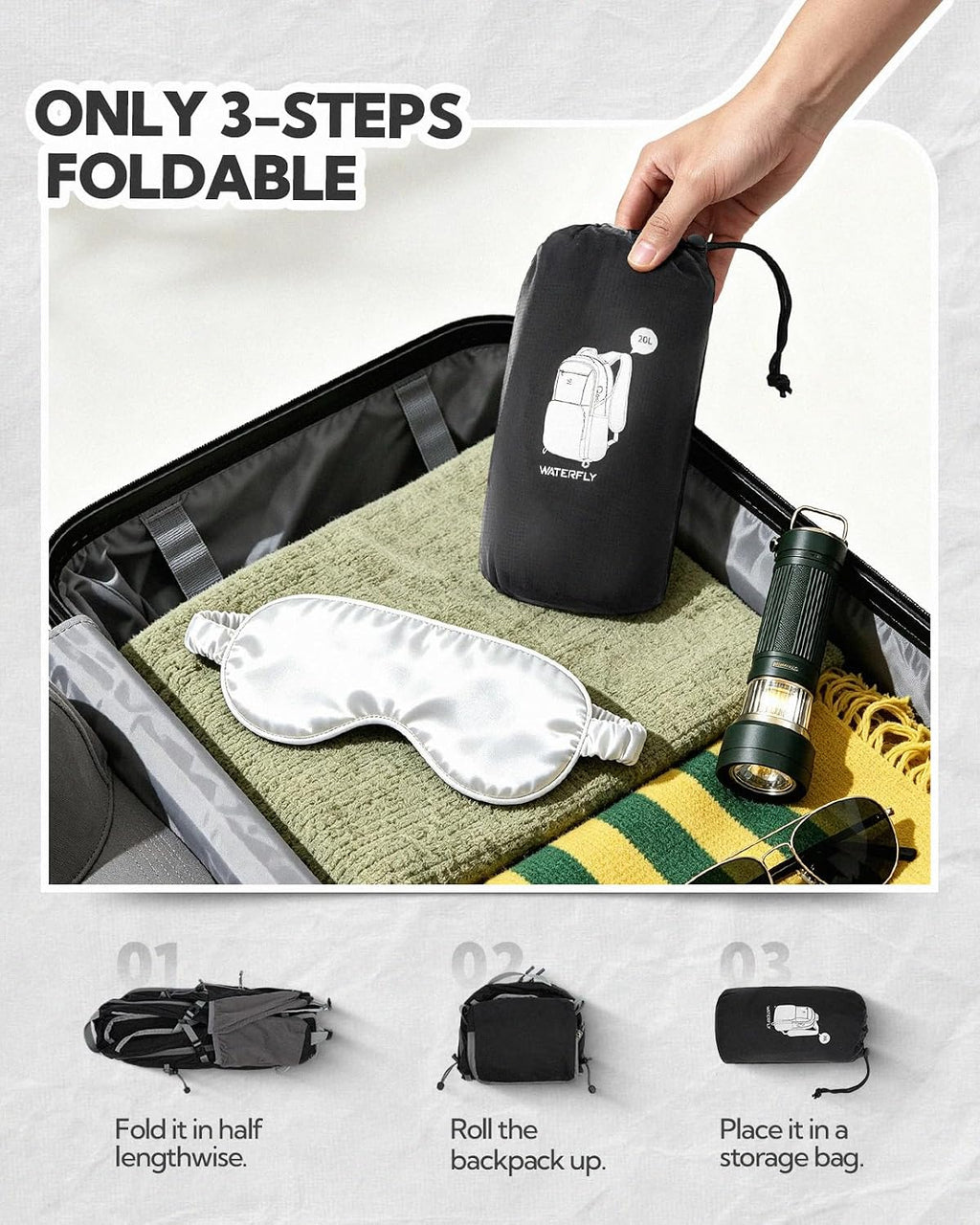 WATERFLY Packable Hiking Backpack, 20L Small Lightweight Foldable Daypack