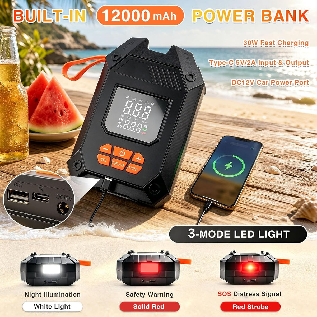 Electric Paddle Board Pump, 45 PSI Cordless Rechargeable SUP Pump, 4X Faster Dual-Stage Inflation & Deflation, Portable Air Pump with LED Light & Auto-Off for SUP, Kayak, Surfing Kite