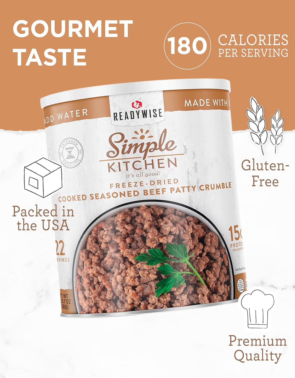 SIMPLE KITCHEN Freeze Dried Ground Beef #10 Can, 22 Servings, Camping Food