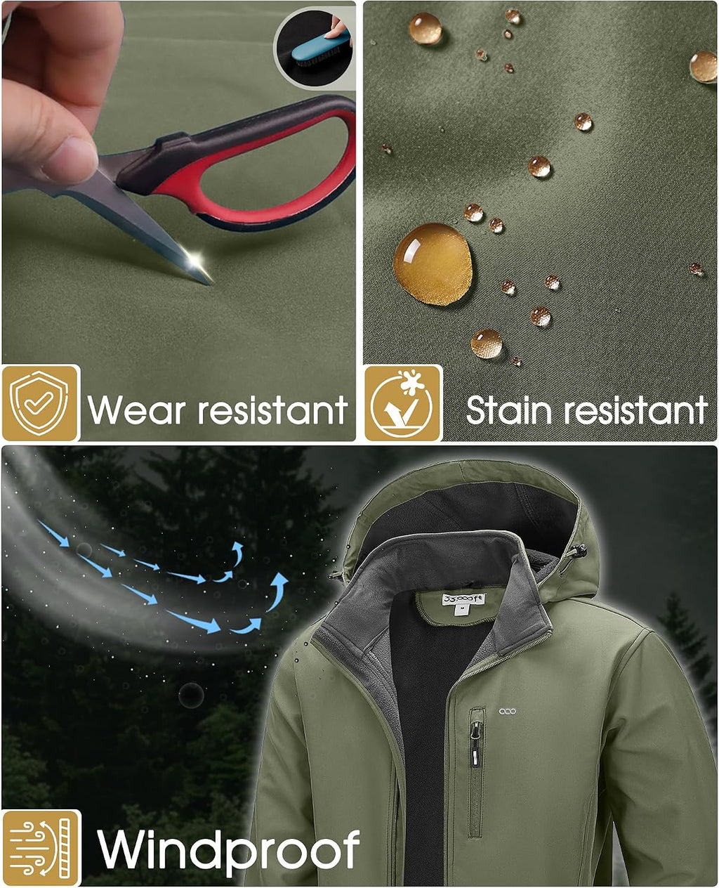 33,000ft Men's Hooded Softshell Jacket Waterproof Fleece Windbreaker Jacket