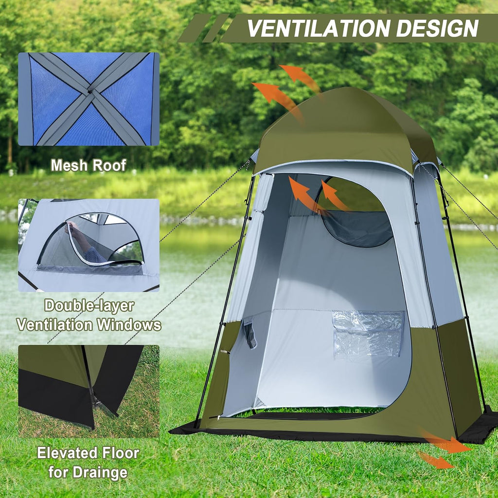 Camping Shower Tent, 7.9 FT Extra Tall Oversize Privacy Tent, Portable Outdoor Bathroom Toilet Tent with Floor, Easy Set Up Privacy Shelter for Dressing, Hiking, Fishing, UPF50+