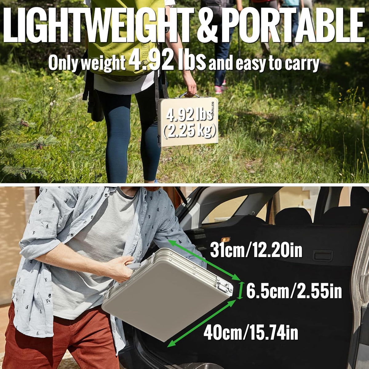 GARLLEN Folding Camping Table with Waterproof Tabletop, 3 Height Max 27.5"