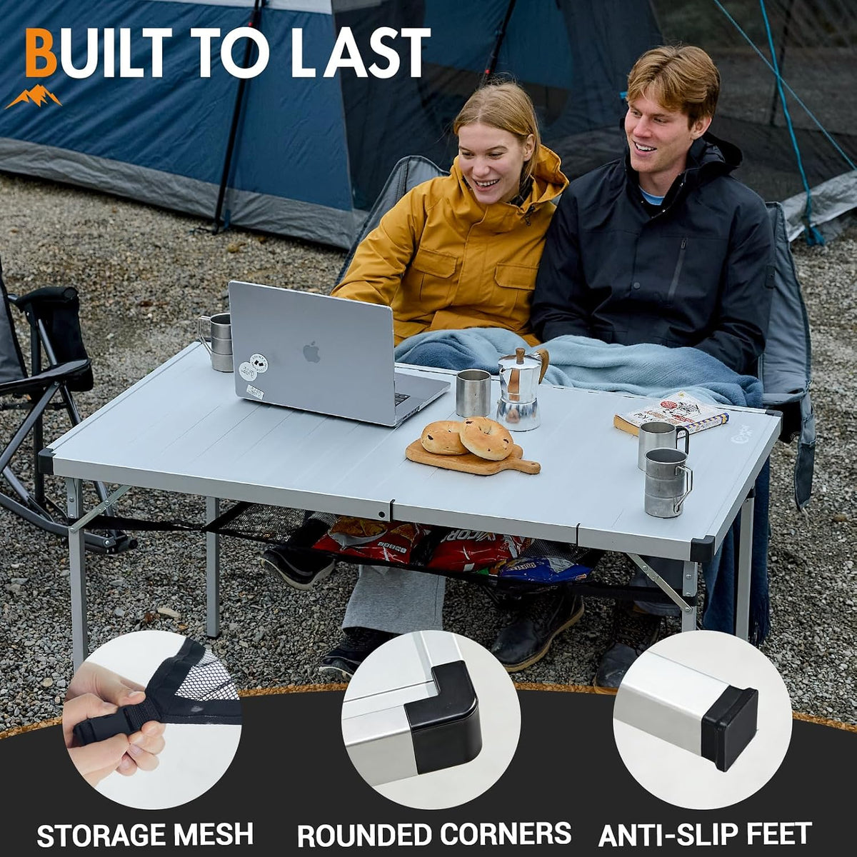 Portal Expandable Camping Table, 37"-51.2" Aluminum Folding Table for 2-6
