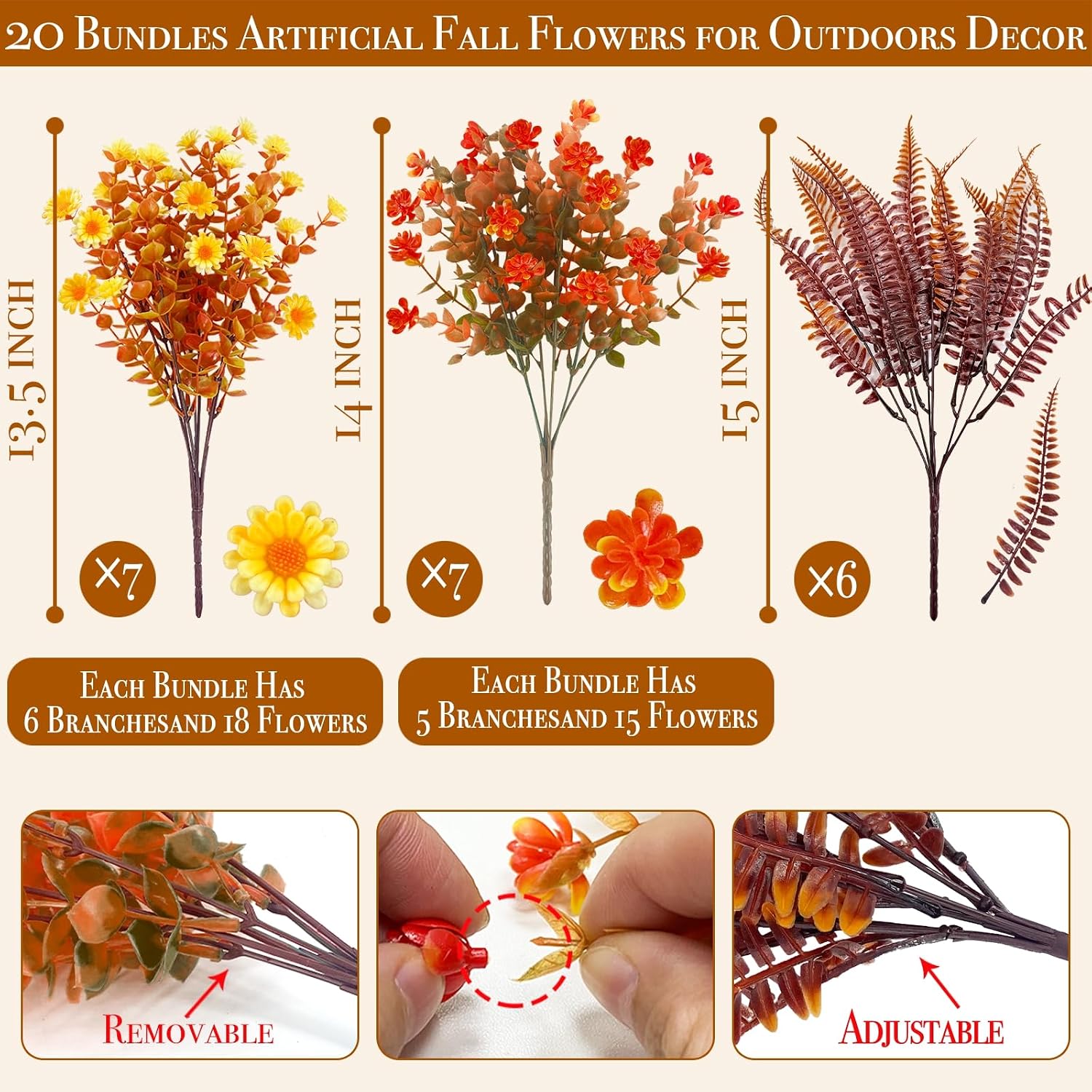 20 Bundles Artificial Fall Flowers for Outdoors Fall Decorations for Home