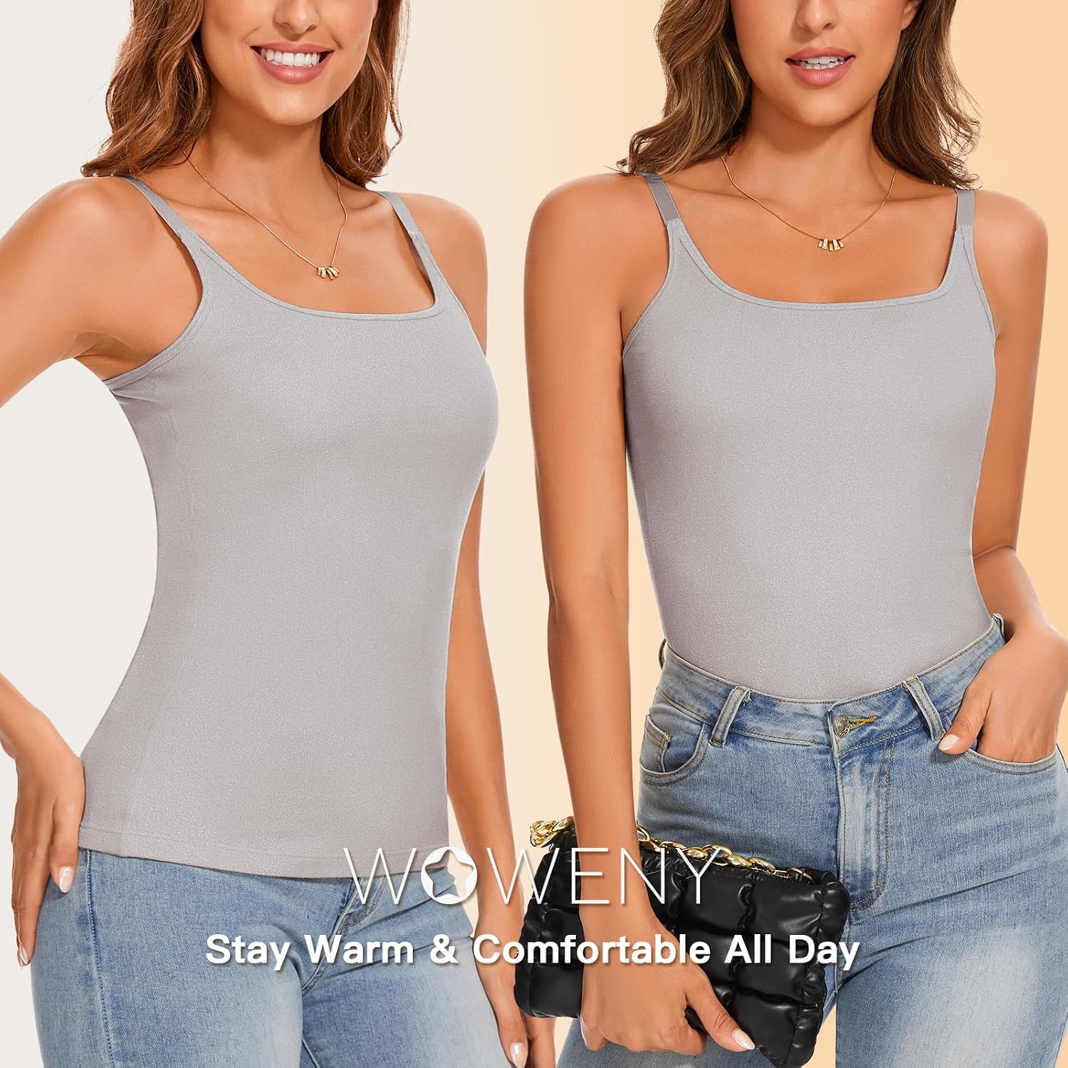 WOWENY Thermal Tank Tops for Women Adjustable Straps Warm Base Layer Shirt