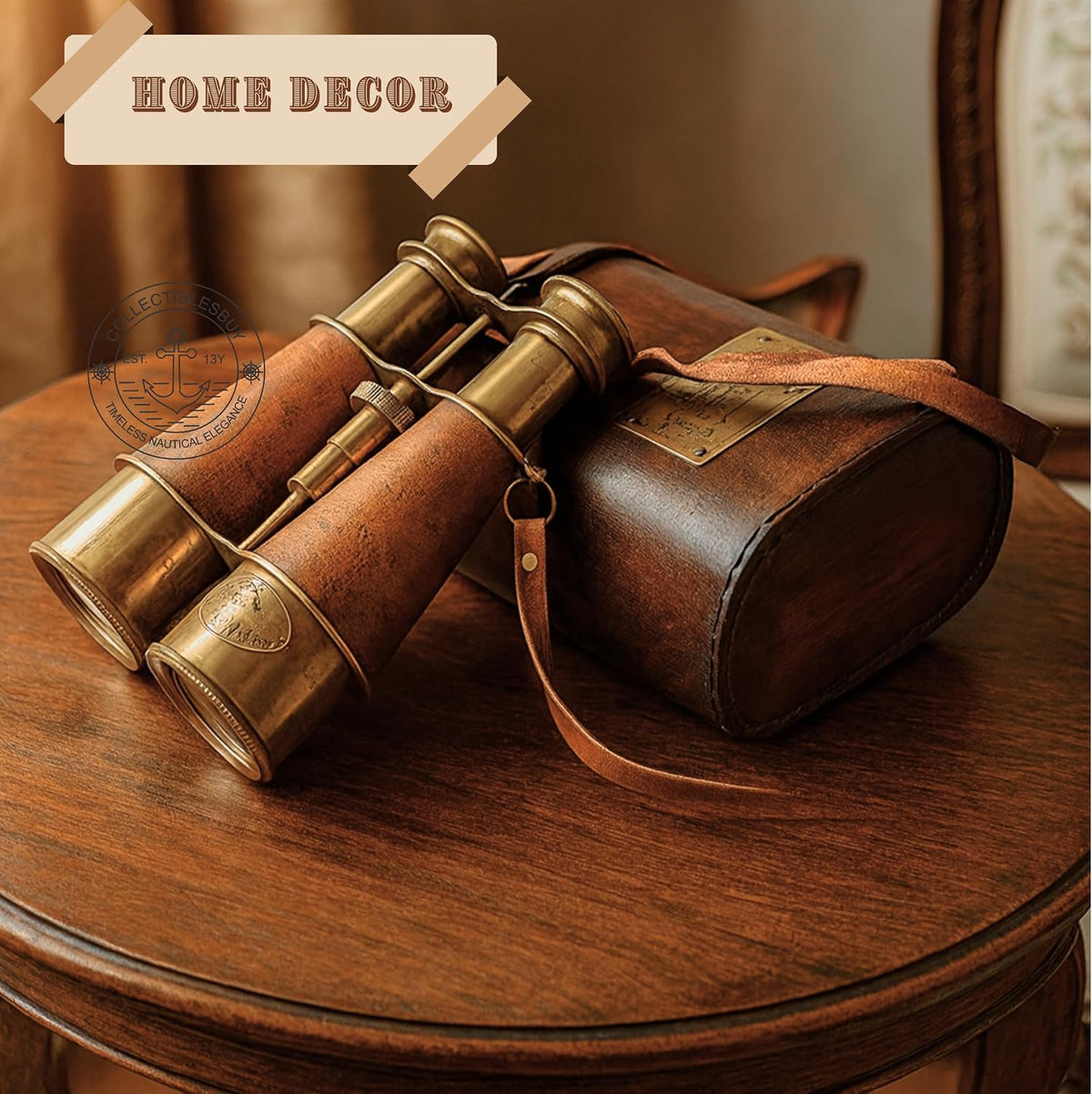 Nautical Design Antique Victorian Marine Brass Leather Binocular Sailor Instrument London 1915 Orange for Home & Office Outdoor Camping