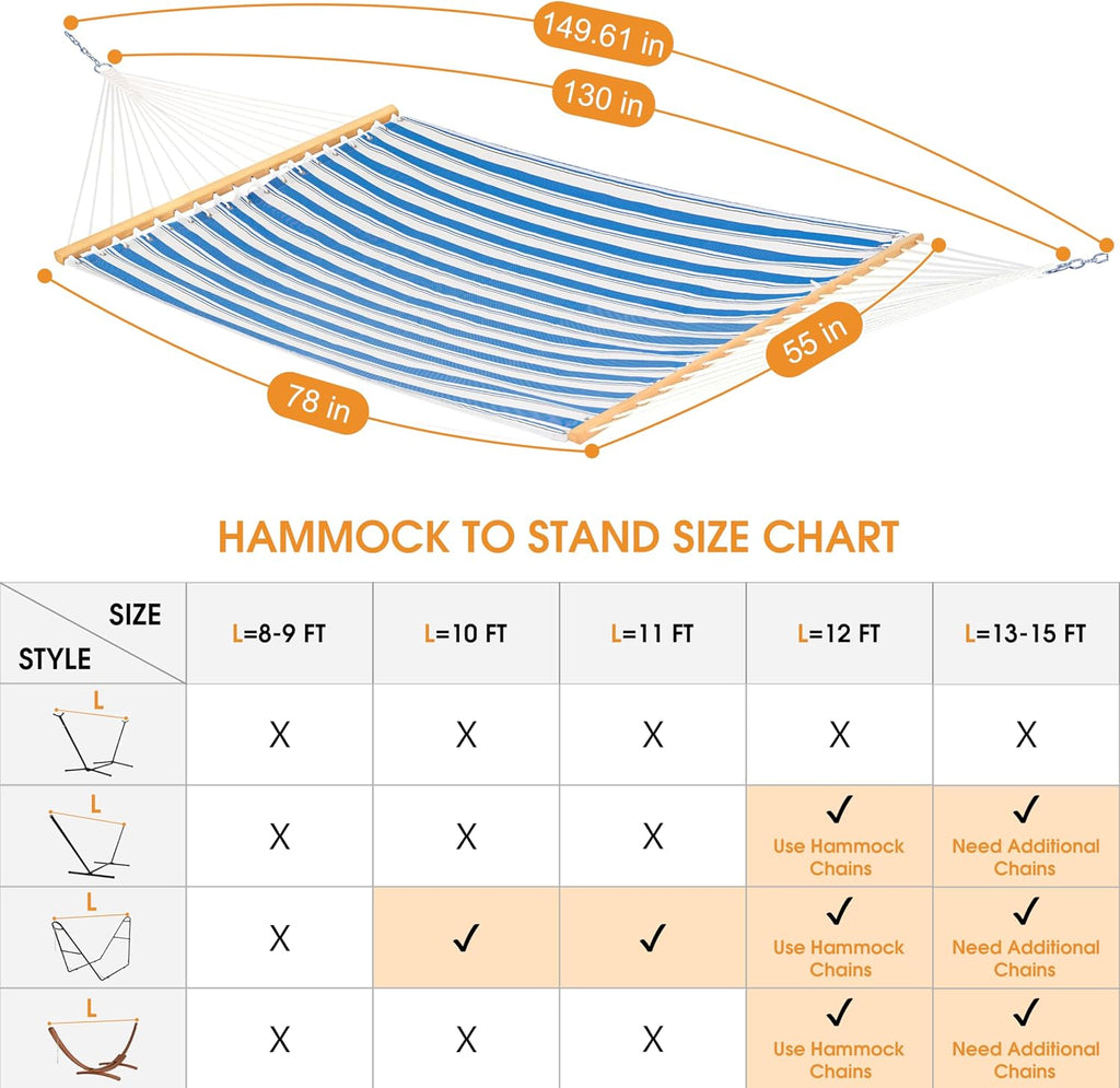 Lazy Daze Double Textliene Quick Dry Hammock with Spreader Bar for Outdoor