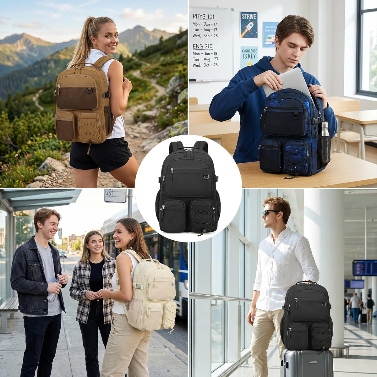 Lohol Water Resistant Daypack with Mulitiple Pockets for School Travel Outdoor College, 15.6 inch Laptop Backpack for Men and Women (Grey)