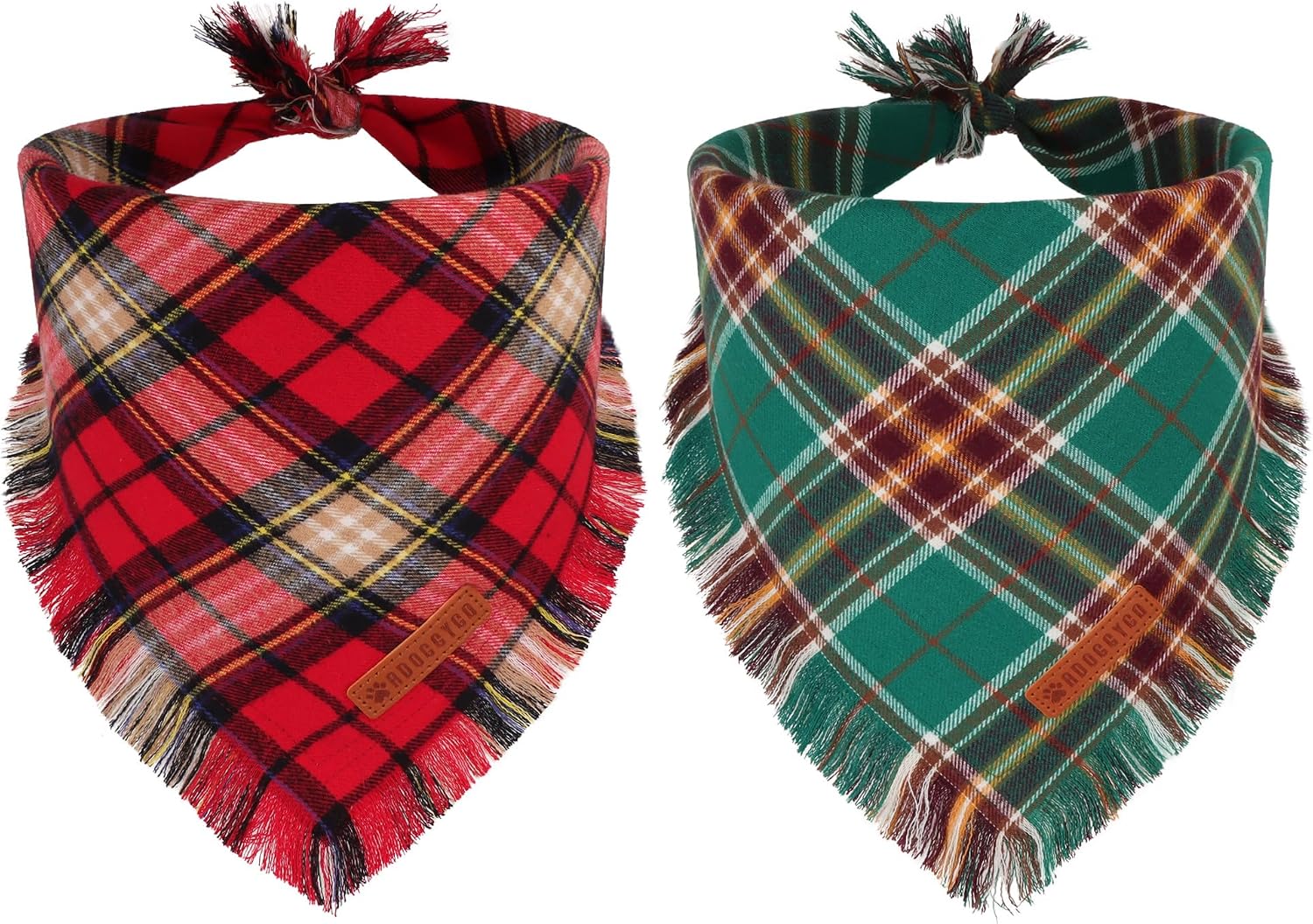 ADOGGYGO Fall Dog Bandana with Tassels Edges, Plaid Thanksgiving Scarf, S