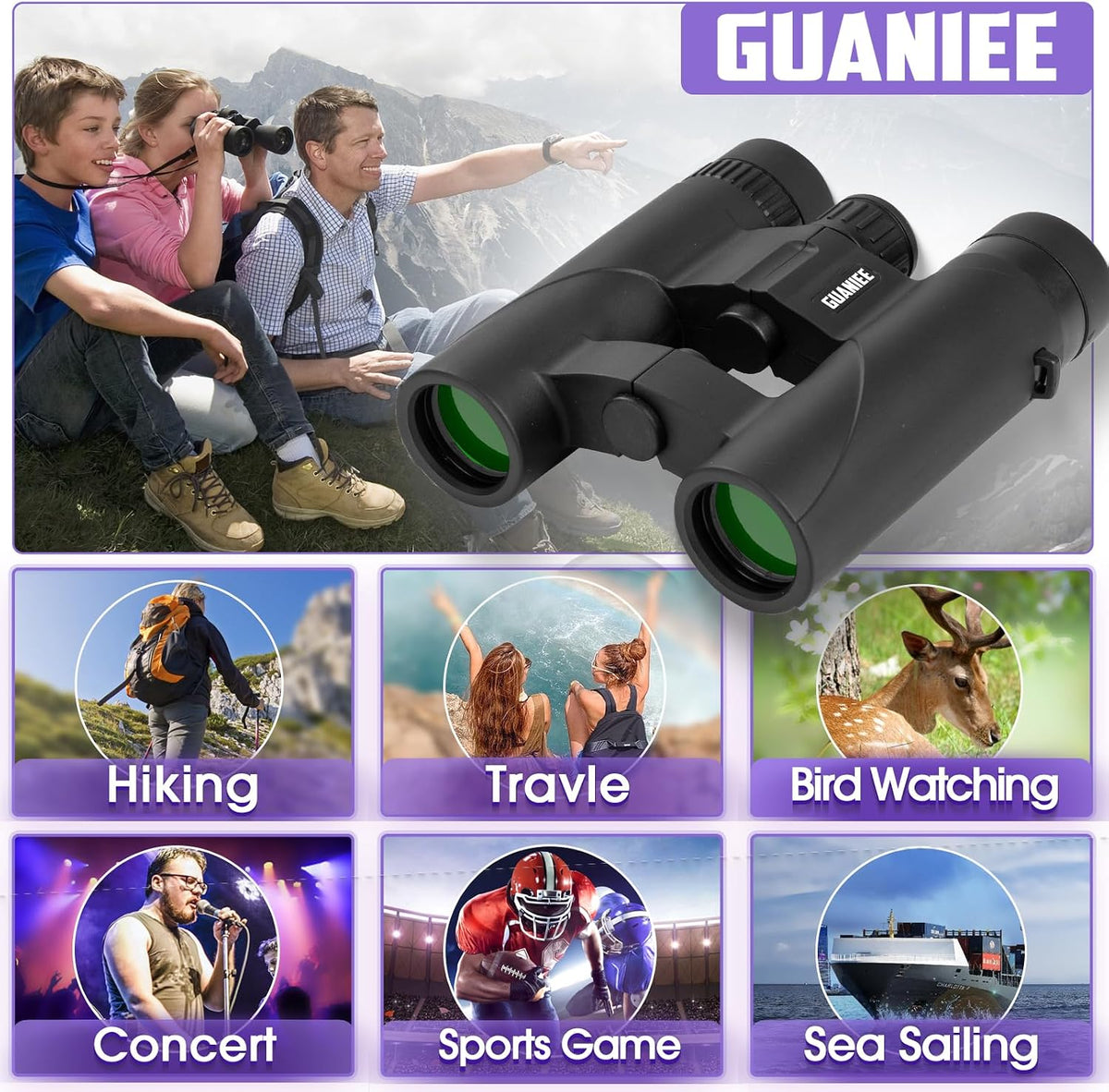 10x25 Binoculars for Kids Mini Pocket Compact Binoculars Waterproof Small Binocular for Bird Watching Travel Stargazing Outdoor Sports Black