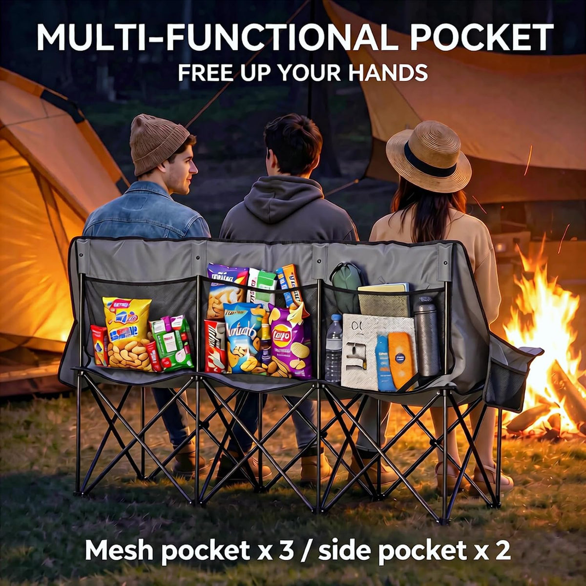 Oversized 3 Person Camping Chair Heavy Duty Double Camp Loveseat
