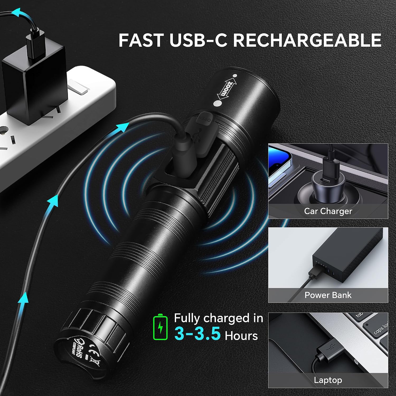 Rechargeable Flashlights Super Bright LED Flash Light 3 Pack
