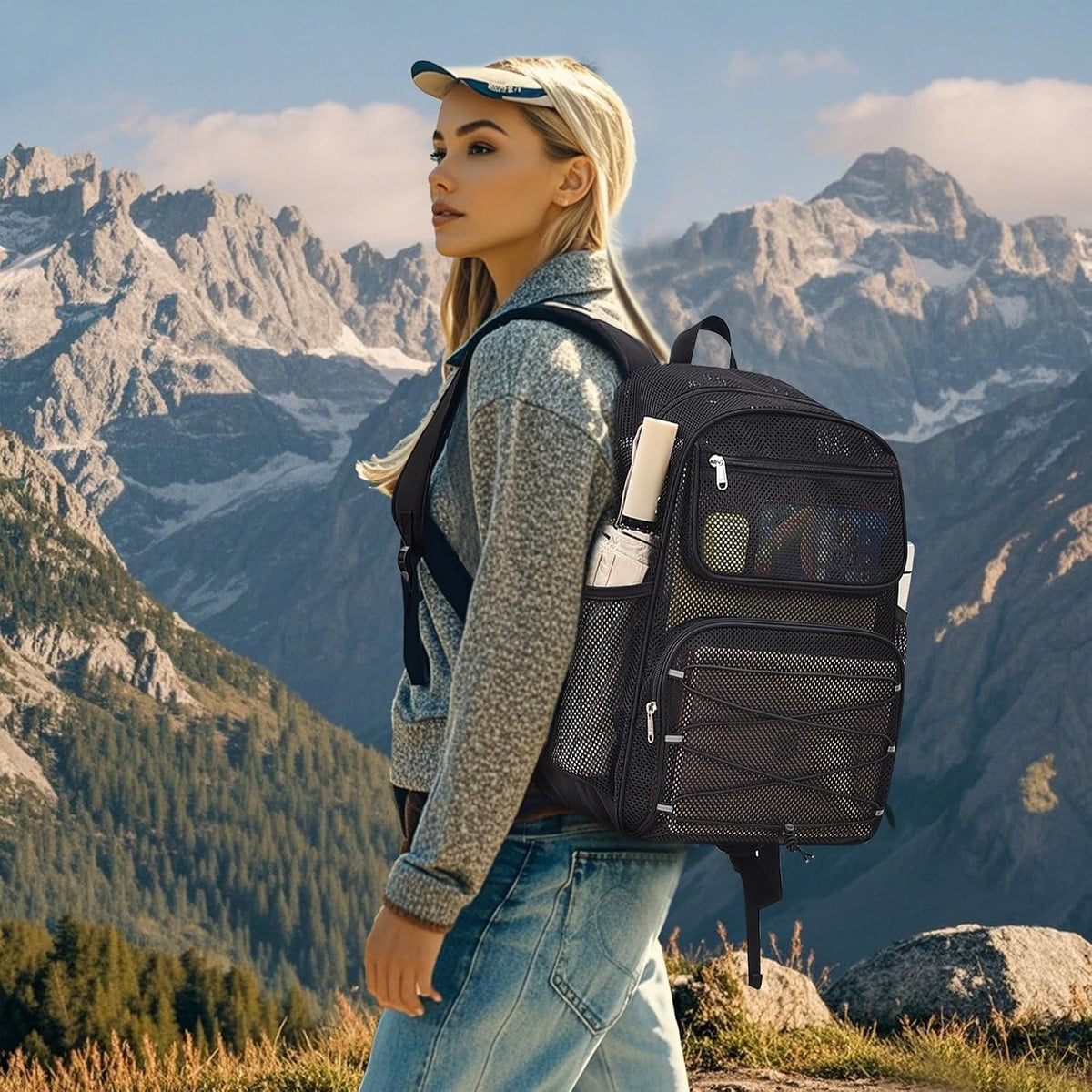 Paxiland Mesh Backpack Heavy Duty, 27L Large See Through Mesh Beach Bag