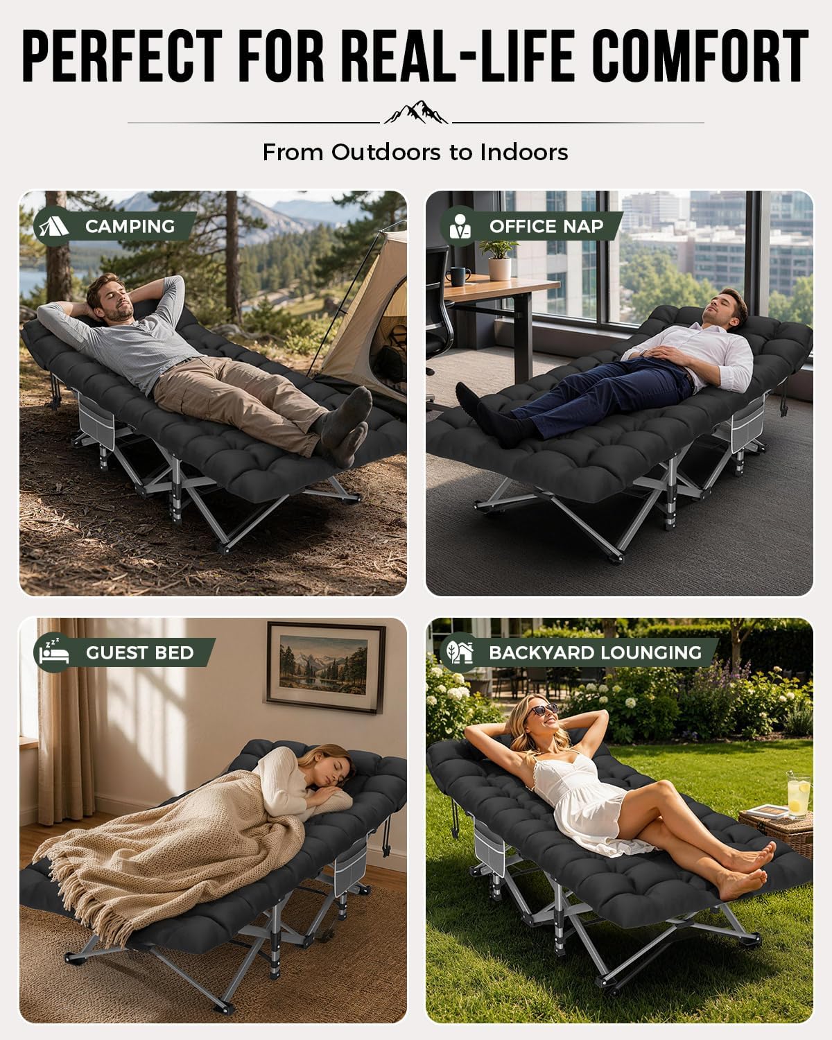 ZENPETIO XXL Folding Camping Cot for Adults, 32" Heavy-Duty Extra Wide Cots