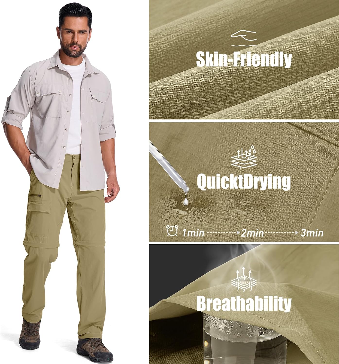 Mens Hiking Pants Cargo Safari Pants for Men Zip Off Outdoor Convertible