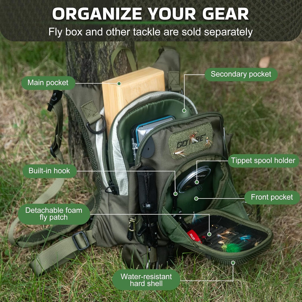 Goture Fly Fishing Chest Pack with Hard Shell Pocket & Water Bottle Holder