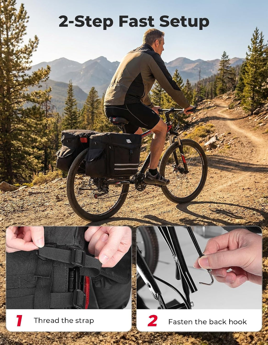 KEMIMOTO Panniers Bike Bags 40L/50L, Flip-Top with Waterproof Rain Cover