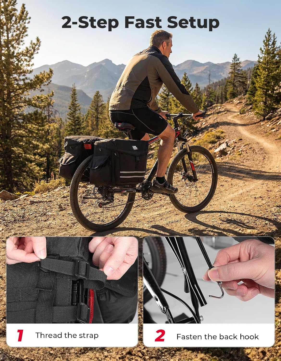 KEMIMOTO Panniers Bike Bags 40L/50L, Flip-Top with Waterproof Rain Cover