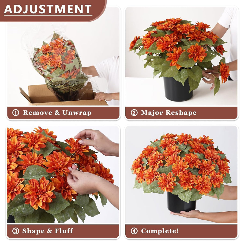 2 Set Fall Artificial Dahlia Topiary Ball Trees for Front Porch (Orange)