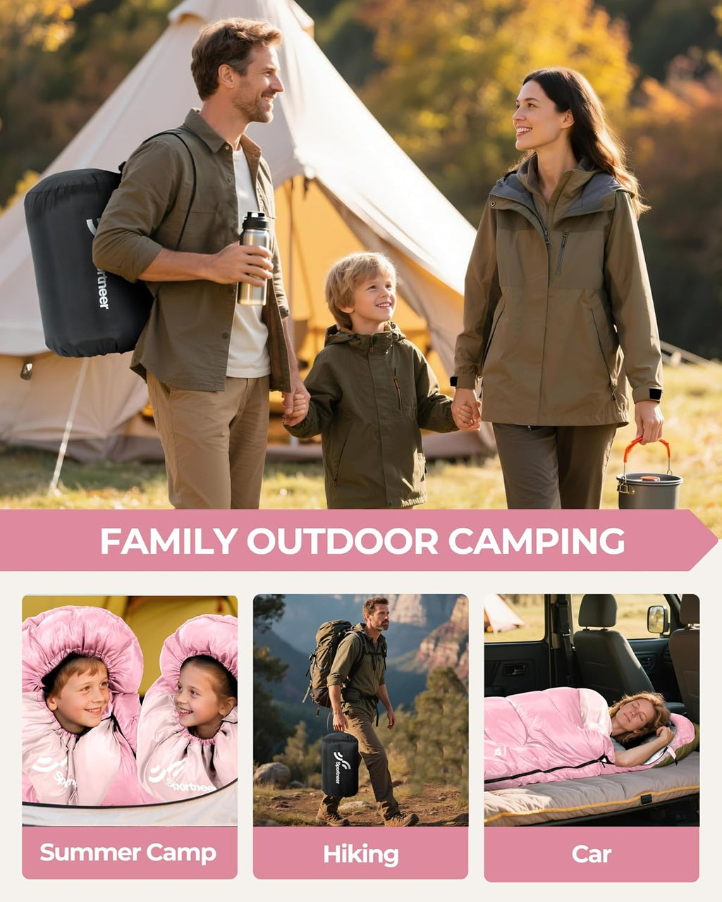 Sportneer Sleeping Bag for Adults Kid Waterproof lightweight Camping Hiking