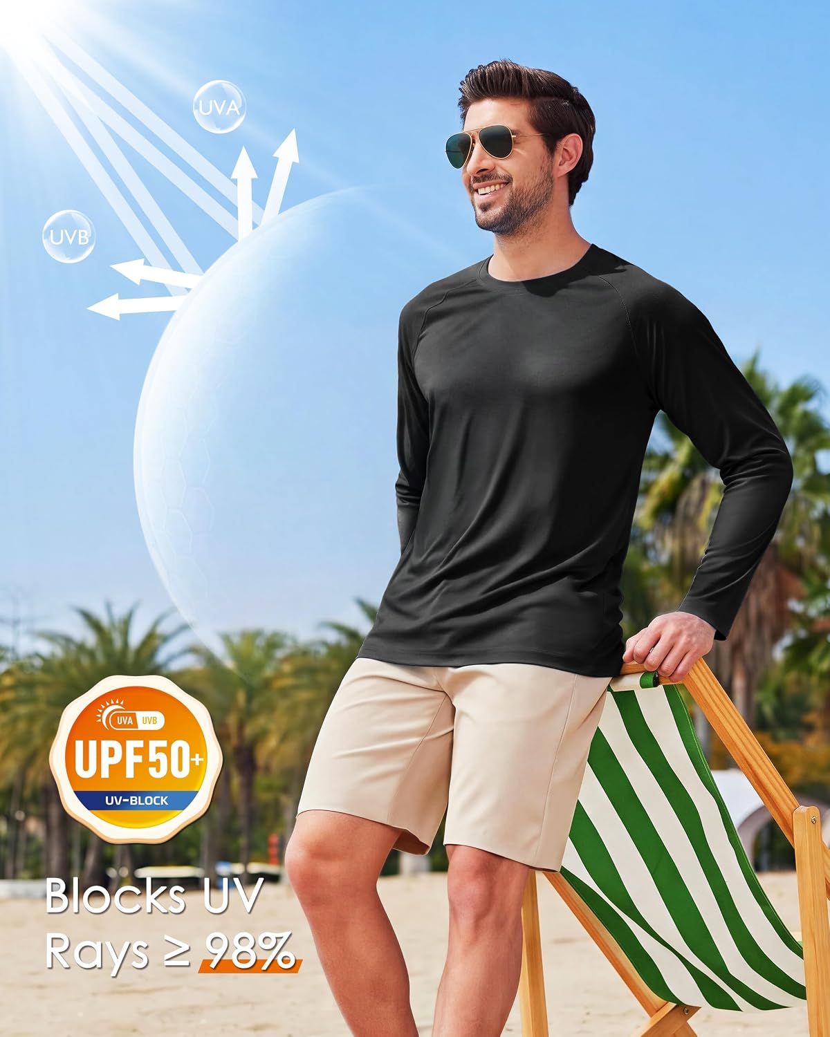 Boladeci Men's UPF 50+ Sun Protection UV SPF Shirts Long Sleeve Lightweight Quick Dry Swim T-Shirts Rash Guard