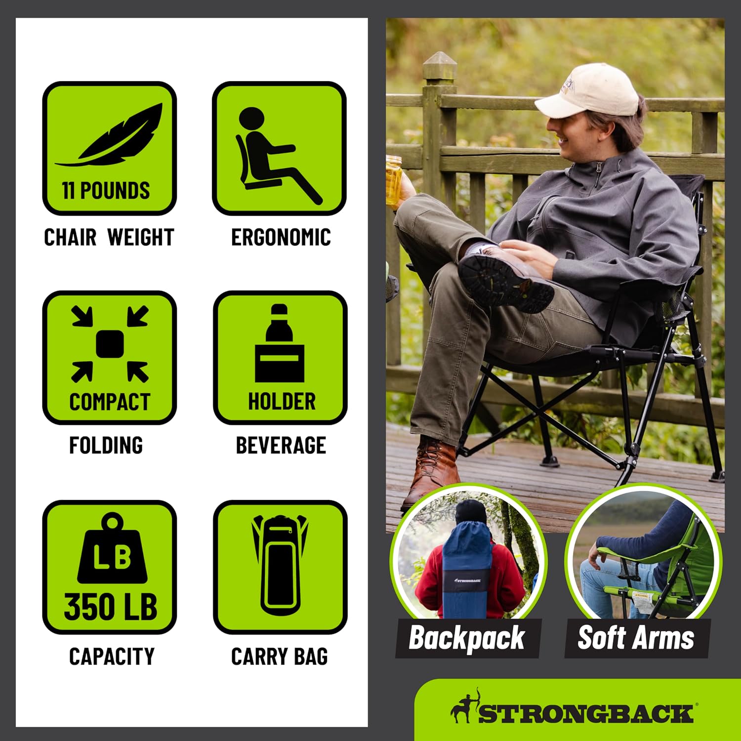 STRONGBACK Camping Chair XL Guru with Lumbar Support