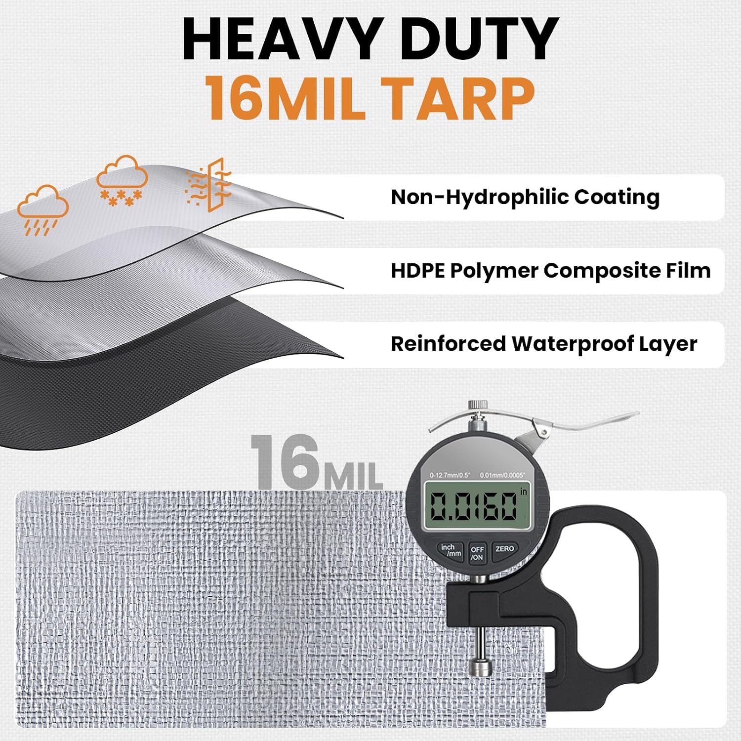 16 Mil 10x10 FT Heavy Duty Waterproof Tarps for Outdoor, Silver