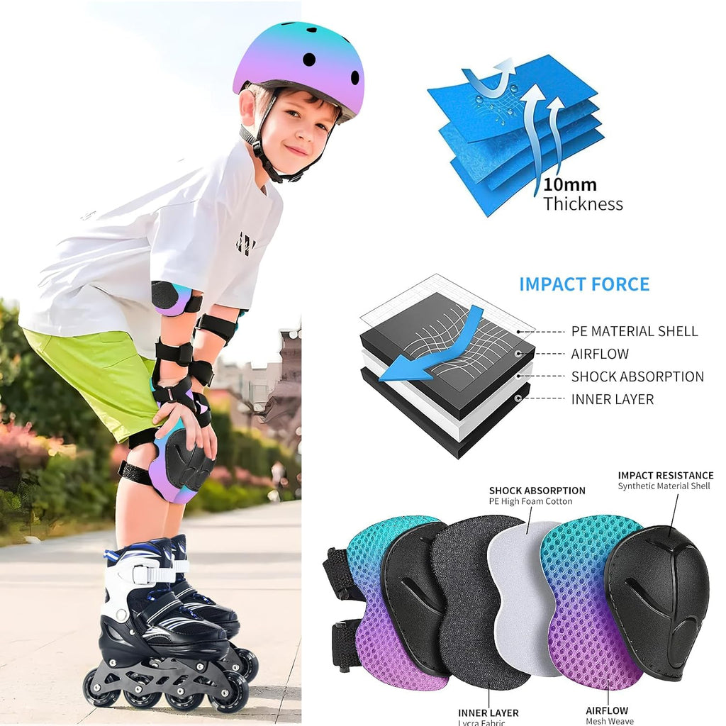 Gradient Color Kids Protective Gear Set Knee Pads for Kid 2-14 Years,W/ Adjustable Strap Kids/Youth Knee Pads Elbow Pads Wrist Guards Set for Inline Roller Skates,Cycling,BMX Bike,Skateboard,Scooter