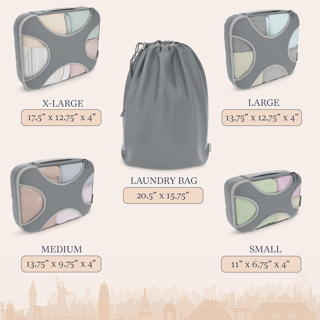 Shacke 5 Set Packing Cubes for Travel with Laundry Bag (Charcoal Gray)