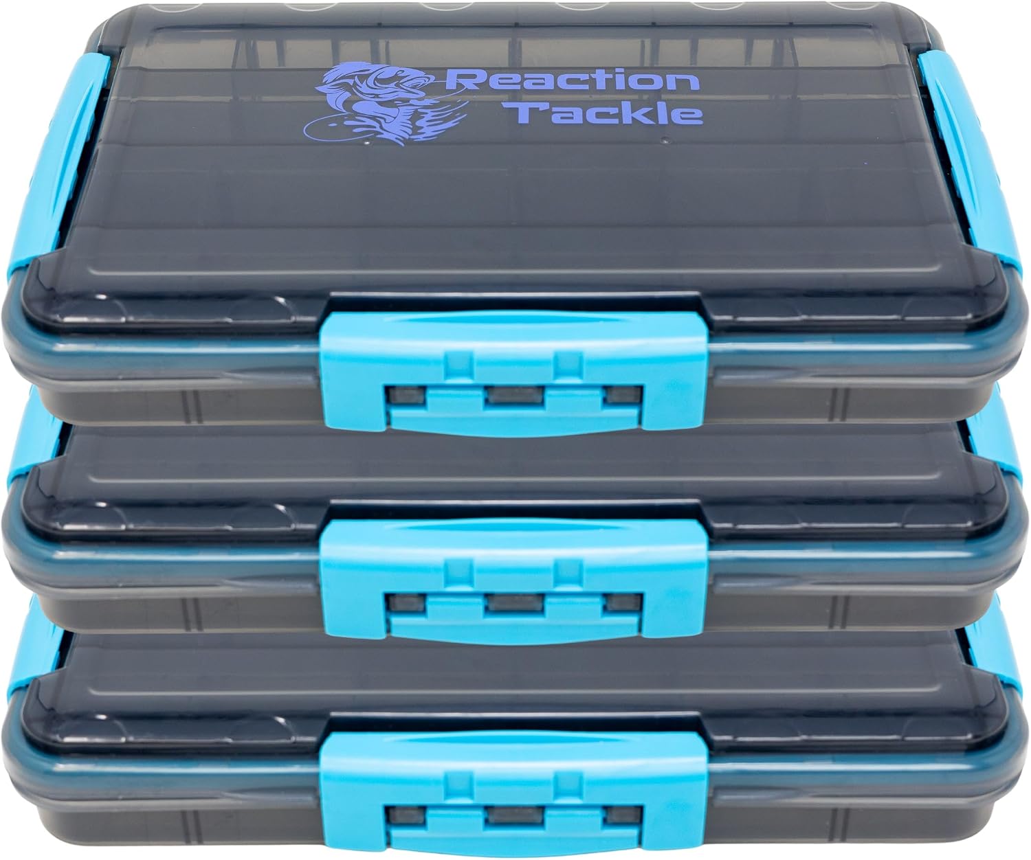 Reaction Tackle Premium Tackle Trays, Water Resistant Fishing Tackle Box Organizers with Triple Clip Closure, Removable Dividers and Clear View Design - 3700 (3-Pack)