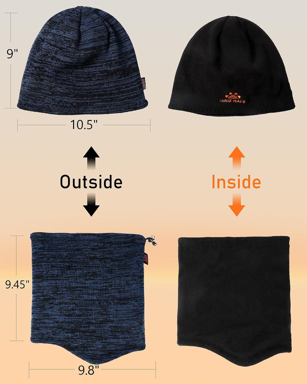 Winter Beanie Hat Scarf Set for Men Women Fleece Lined Warm Windproof Ski